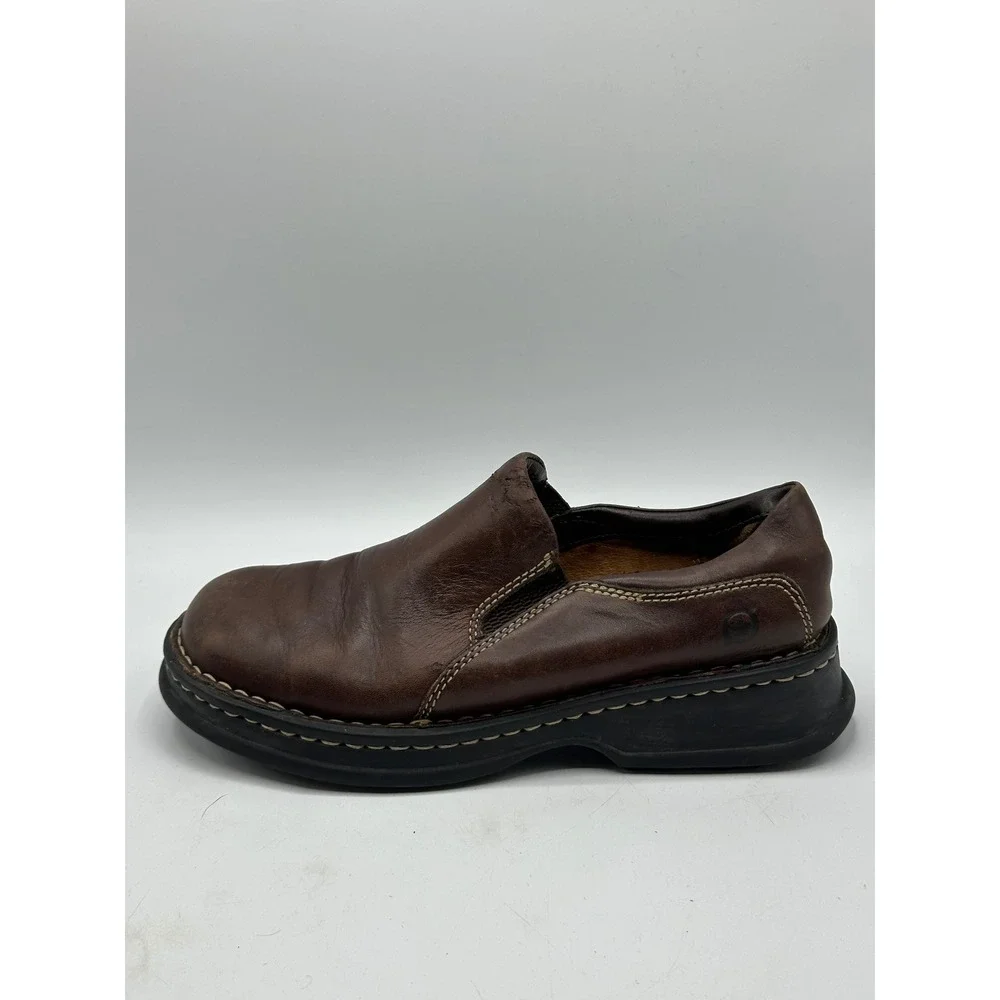 BORN Mens Brown Leather Slip On Loafers Casual Comfort Shoes Size 6.5 EU 37